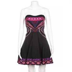 Karen Millen strapless dress 8 black pink purple